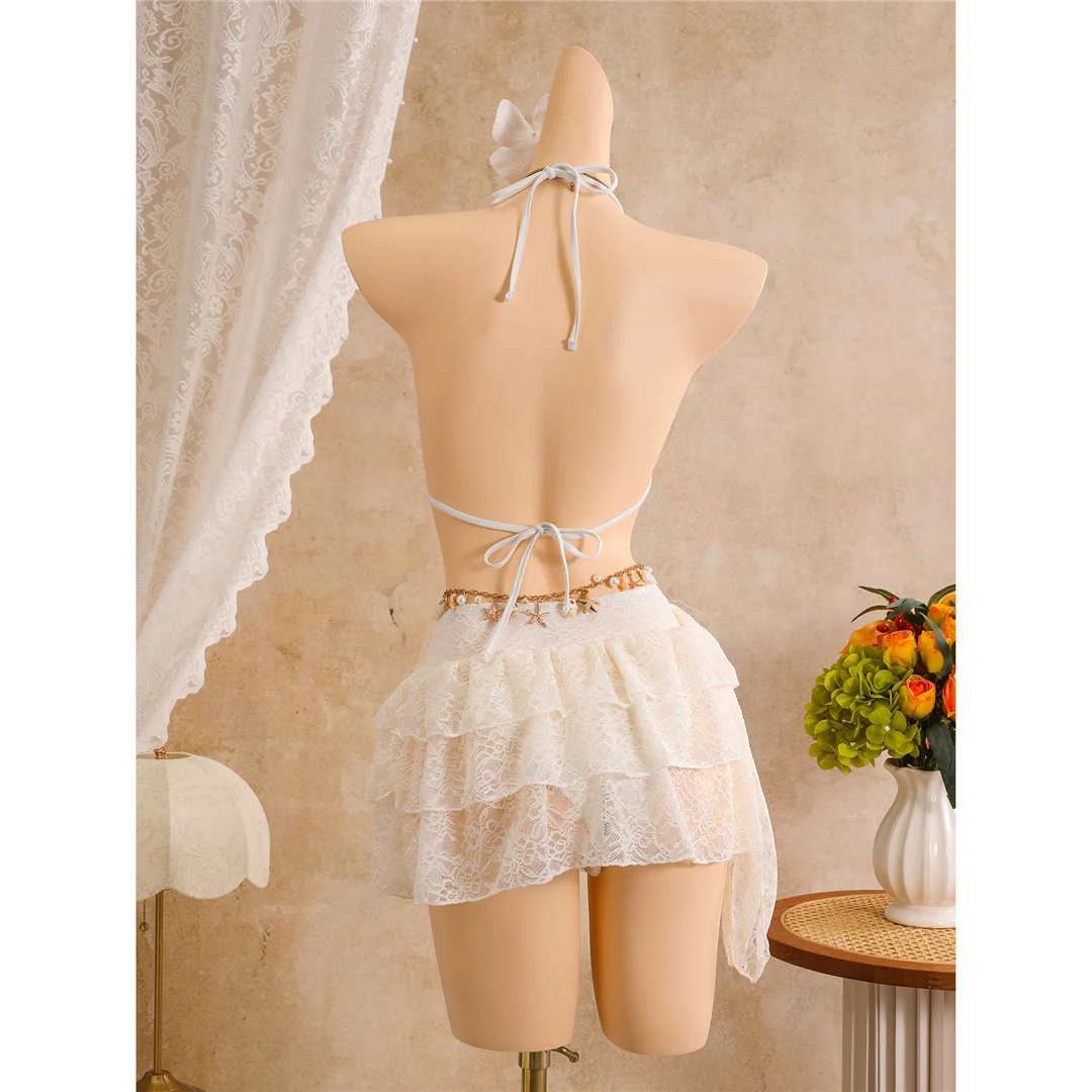 Mit Rüschenrock, Neckholder-Bikini, Damen-Badeanzug, dreiteiliges Bikini-Set, gepolsterter Badeanzug, Badebekleidung, Badeanzug V8400 – Detail 18