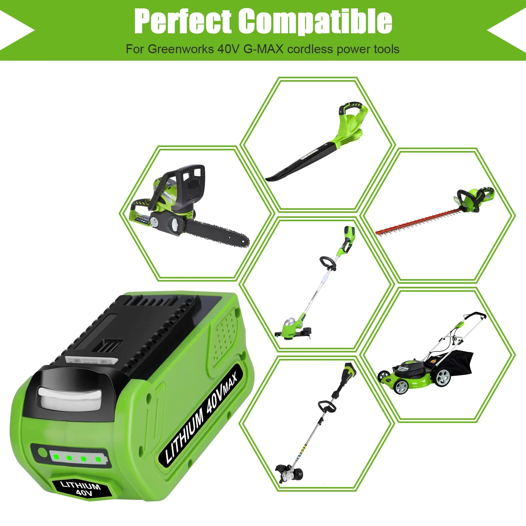 6.0Ah Greenworks 40V Battery G-MAX for 29472 29462 29252 20202 22262 Cordless Power Tool 40V Li-ion Battery(NOT for Gen 1)