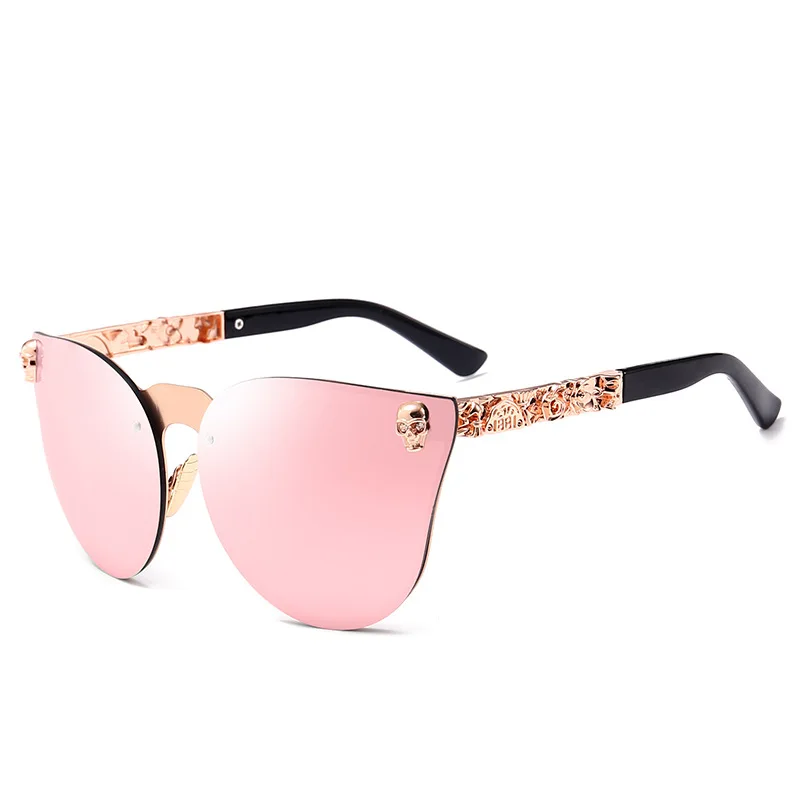 Beliebte Vintage Randlose Cat Eye Sonnenbrille Frauen Für Männer Vintage Beschichtung Spiegel Relief Skeleton Luxus Marke Designer Sonne Glas