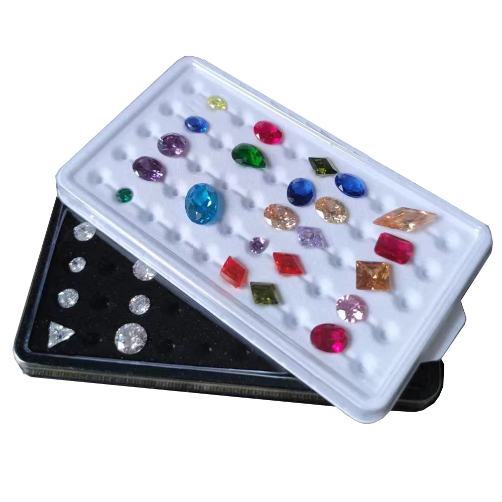White Diamond Jewelry Storage Box 3-10mm Gemstone Display Organizer Case for Store Gems Bare Stone Packaging Cover Tray