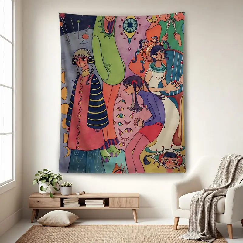 VIKAMA Abstract Cartoon Figure Tapestry Surreal Colorful Character Art Polyester Wall Hanging Aesthetic Bedroom Dorm Home Decor