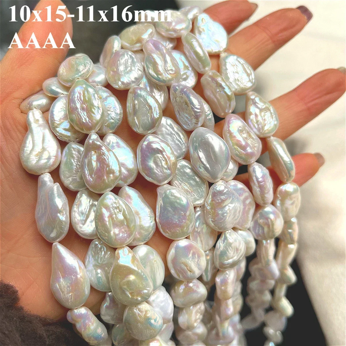 

10x15-11x16mm 4A Natural Freshwater White Pearl Baroque Round Drop Bead Fine Gift Jewelry Make DIY Necklace Bracelet Accessories