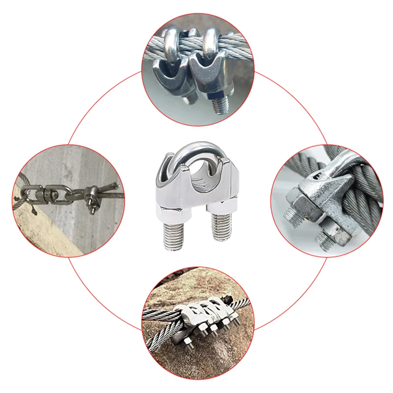 Picture 4: 5-50pcs 304 Stainless Steel Cable Clamps, Metal Fixtures, M2/M3/M4/M5/M6/M8 U-Shaped Fixtures for 1.5-8mm Steel Wire Ropes