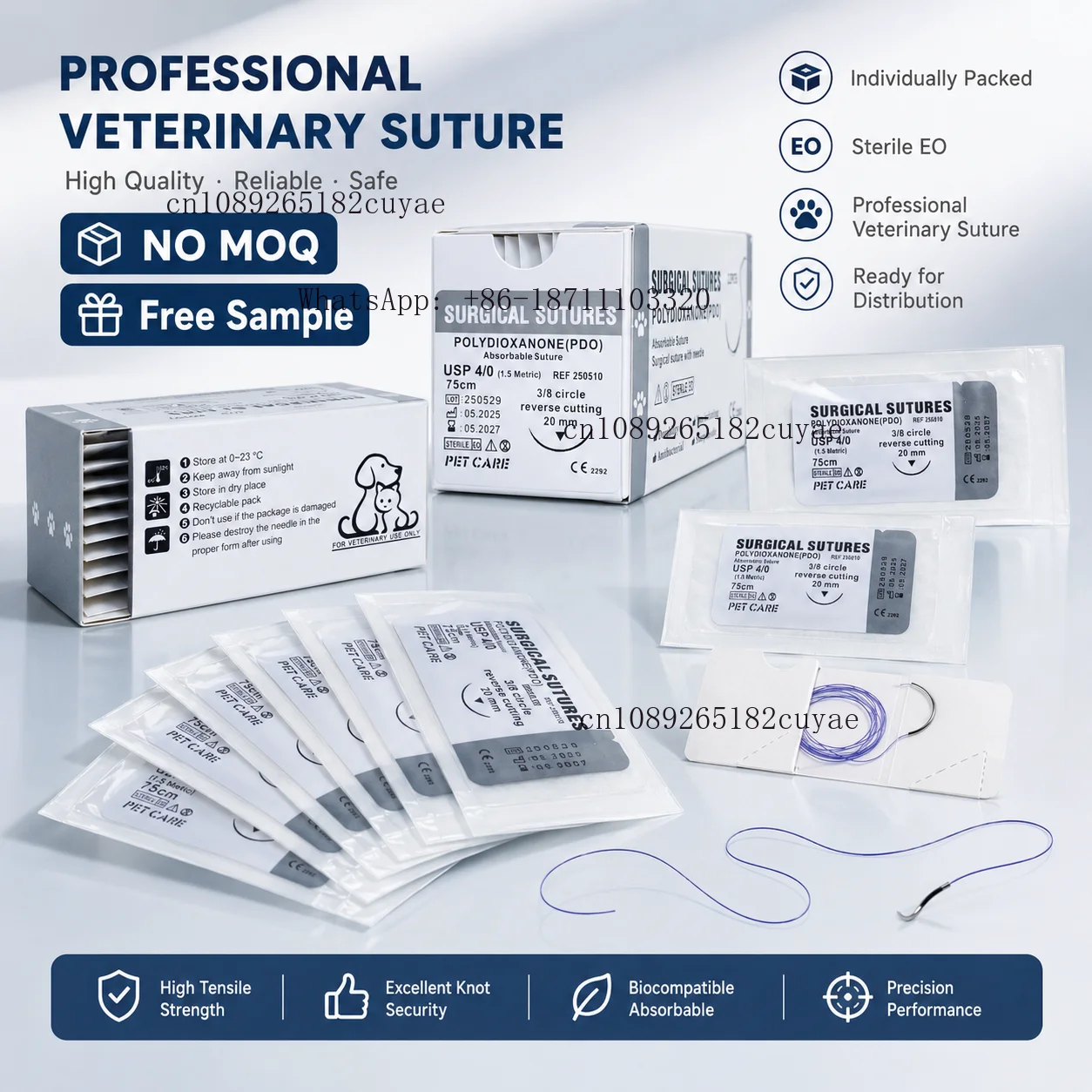 Veterinary Polydioxanone PDO Surgical Sutures Sterile 12PCS Durable Absorbable Sharp Needle Safe Non Irritating Antibacterial