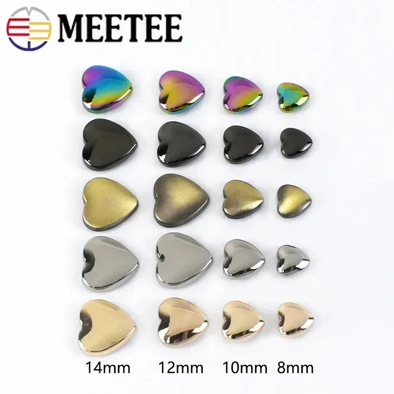 10/30Pcs Meetee 8/13mm Heart Rivet Screw Bag Clothes Hardware Handbag Decorative Studs Button Nail Metal Buckles DIY Accessories