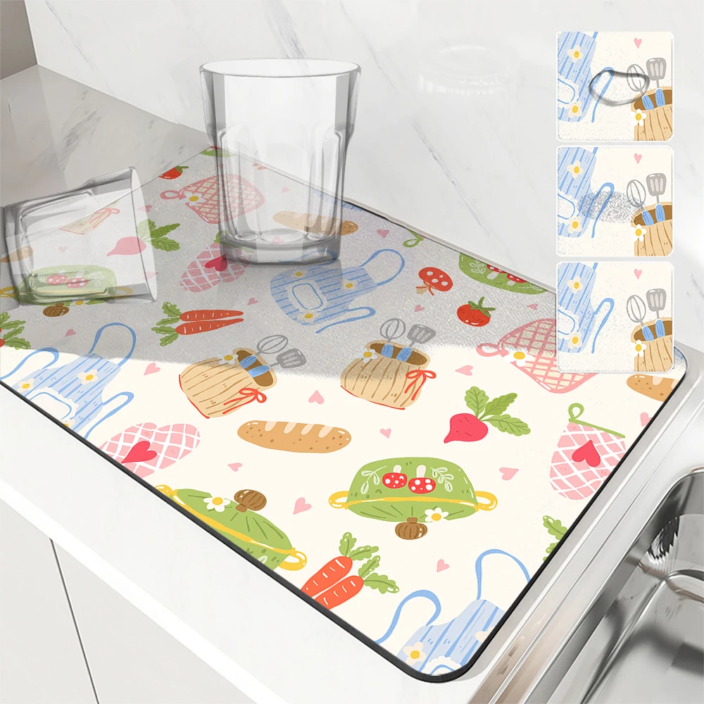 Super Absorbent Polyester Pad Non-Slip Quick Dry Mat for Laundry Room Kitchen Countertop Coffee Machine Sink Decor Place Mat