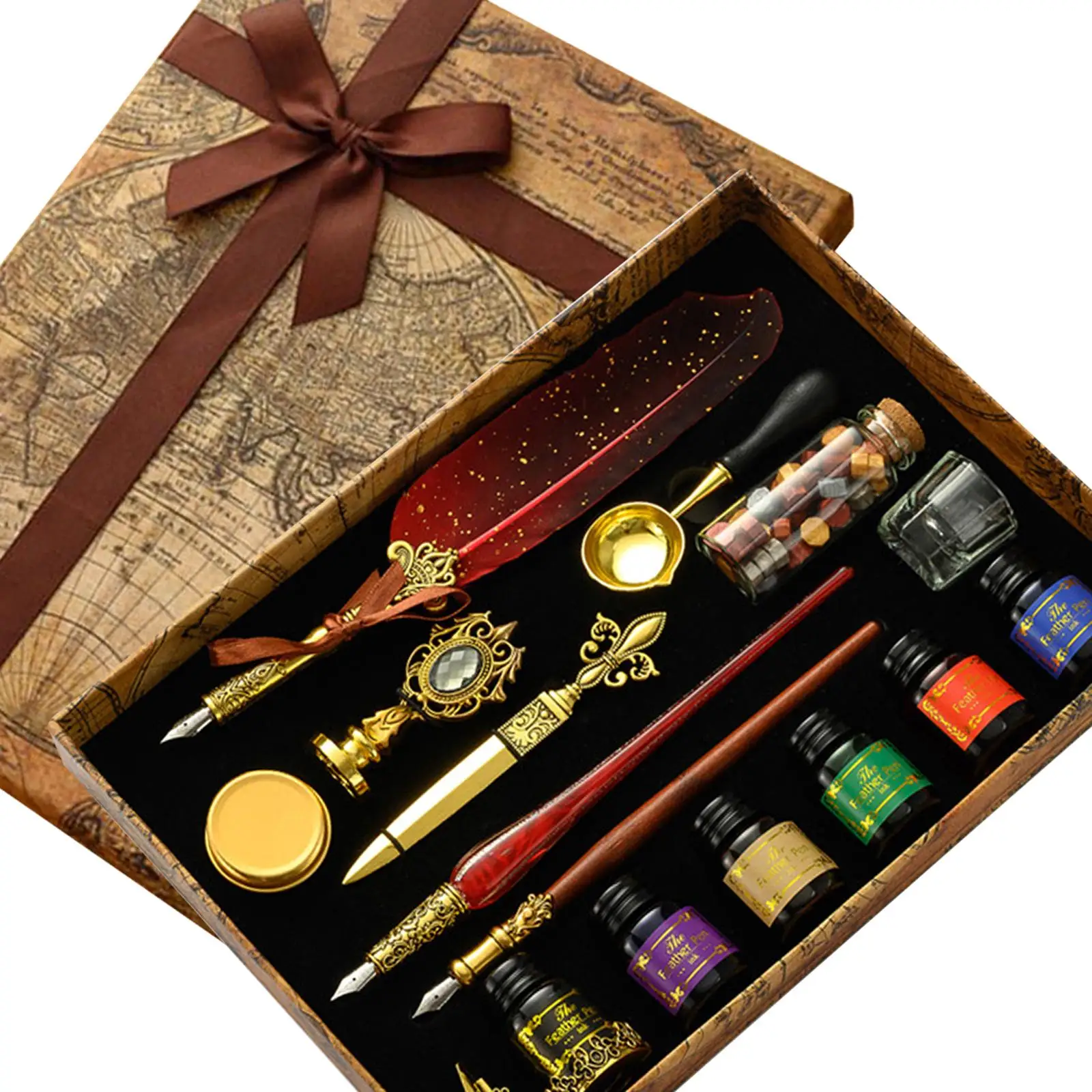 Vintage Style Quill Pen and Ink Set Feather Dip Letter Opener Stamp with 18 Replacement Nibs for Students Gift Elders Vintage Style Quill Pen and Ink Set Feather Dip Letter Opener Stamp with 18 Replacement Nibs for Students Gift Elders