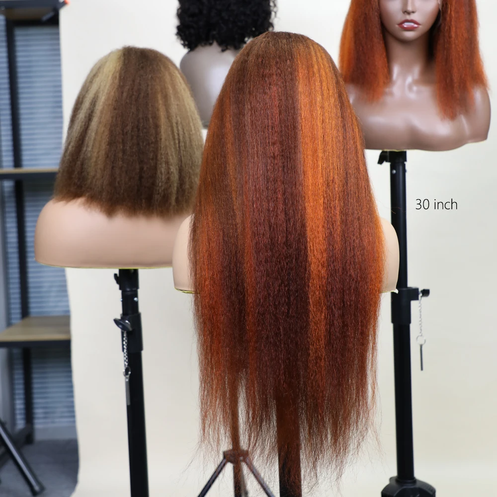 13x6 Yaki Lace Front Wigs P4350 Color Human Hair Transparent Lace Human Hair Wig Full and Thick for Black Women