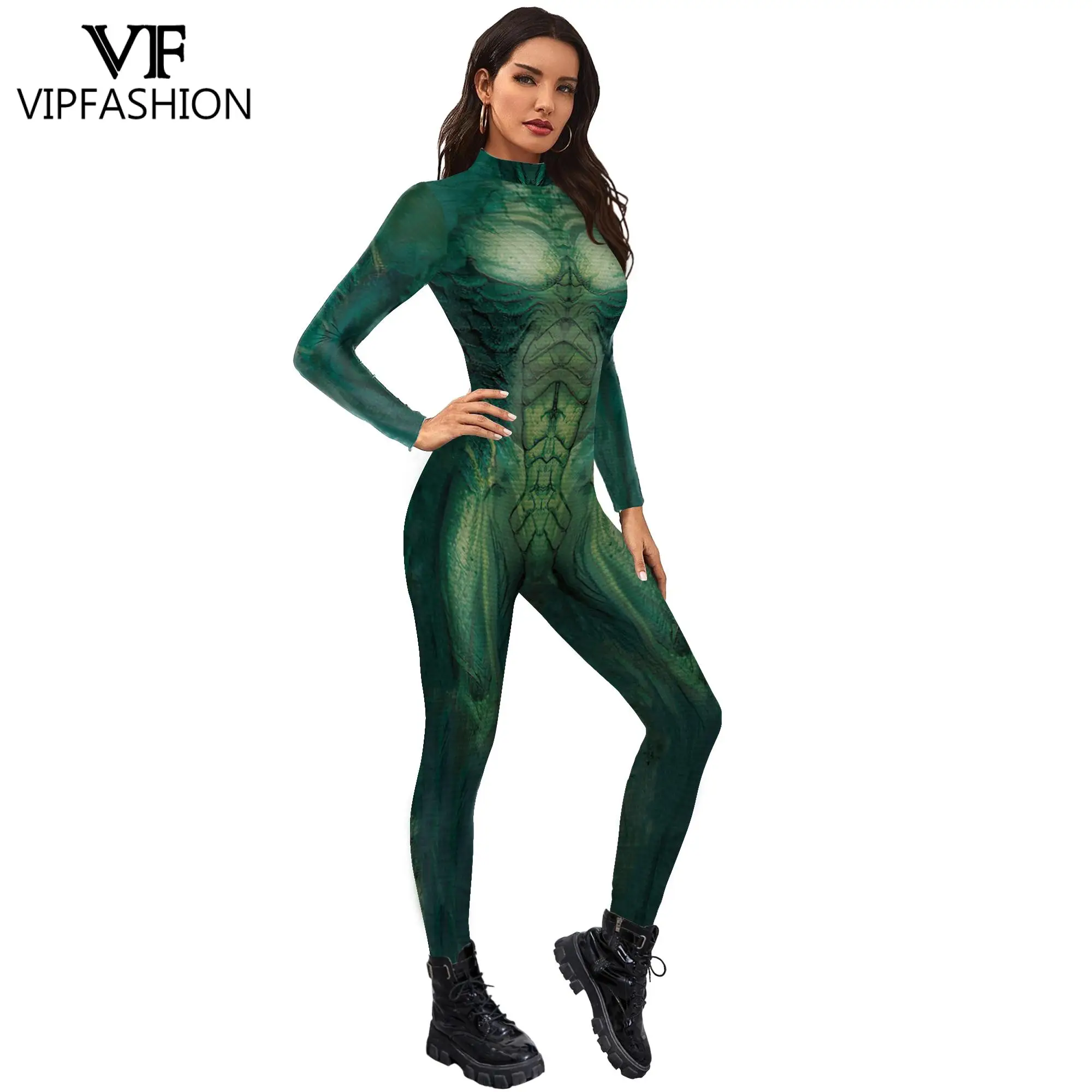 VIP FASHION Green Snake Costume Carnival Purim Halloween Women Sexy Zentai Bodysuit Festival Party Jumpsuits Cosplay Clothes