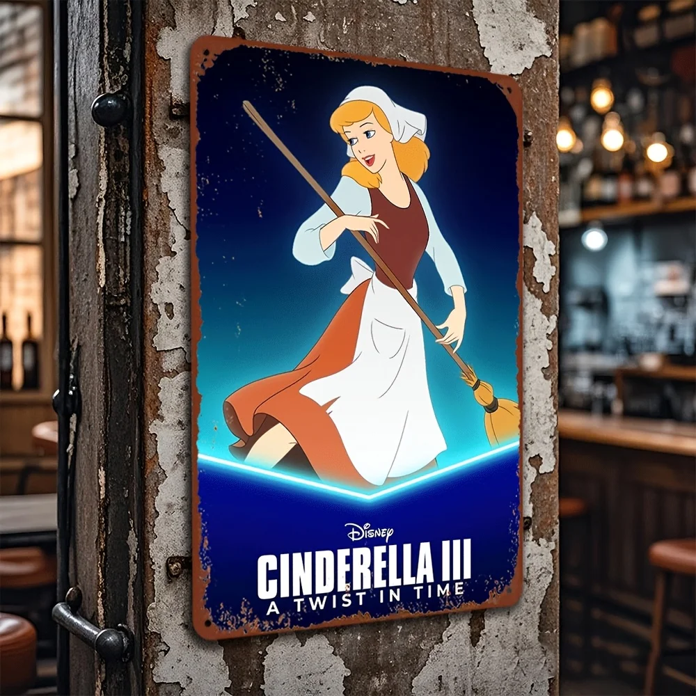 2D Flat، Disney 1pc Cinderella and the Prince Themed علامة قصدير رائعة، ديكور حائط مرخص رسميًا، ديكور منزلي، ساحة F #2