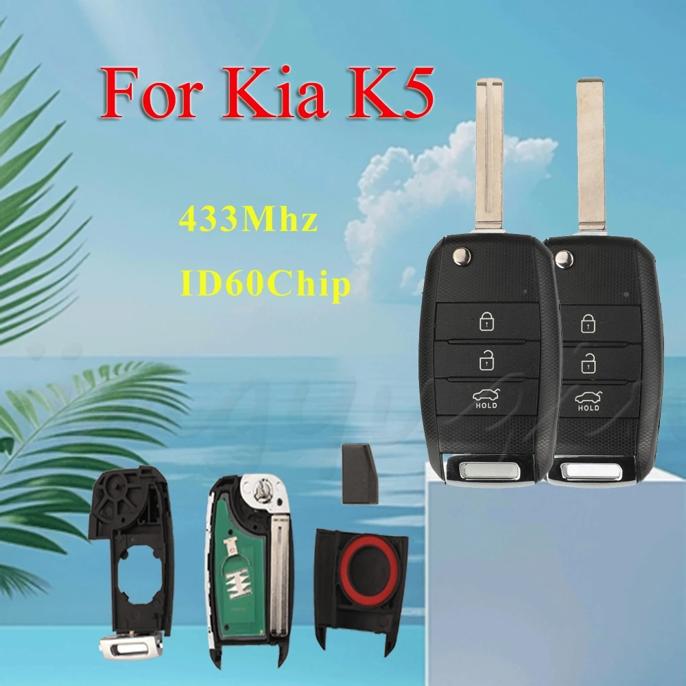 

jingyuqin 3 Buttons 433MHZ FSK 4D60 Chip Remote Car Key Fob For Kia Sportage K5 Auto Control Filp Key Fob with TOY40/HU134 Blade