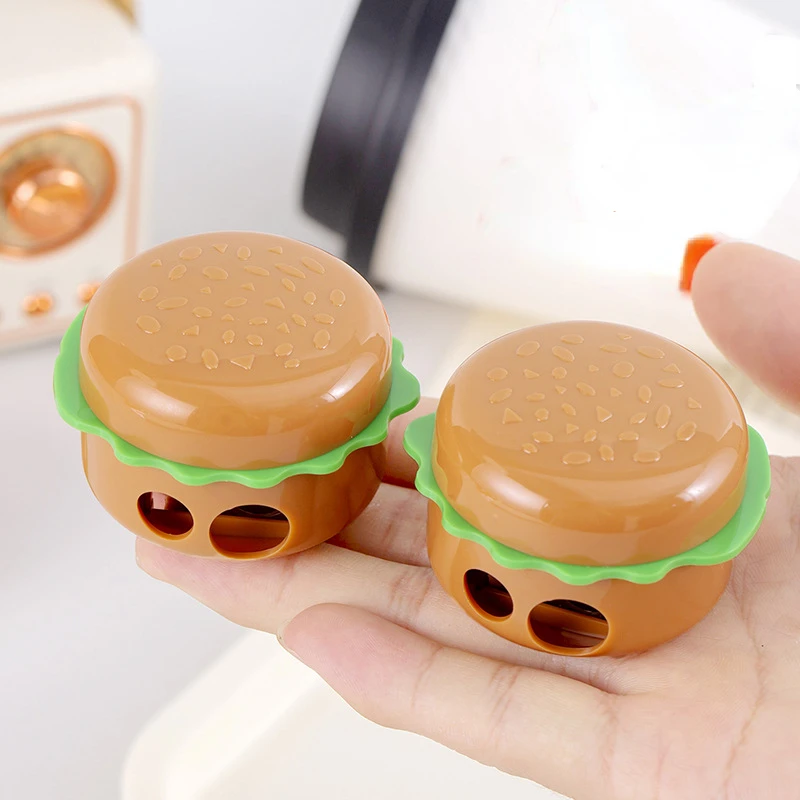 Hamburger shape Pencil Sharpeners Double Holes Pencil Cutting Tools School Supplies Student Stationery Teacher Rewards Gift