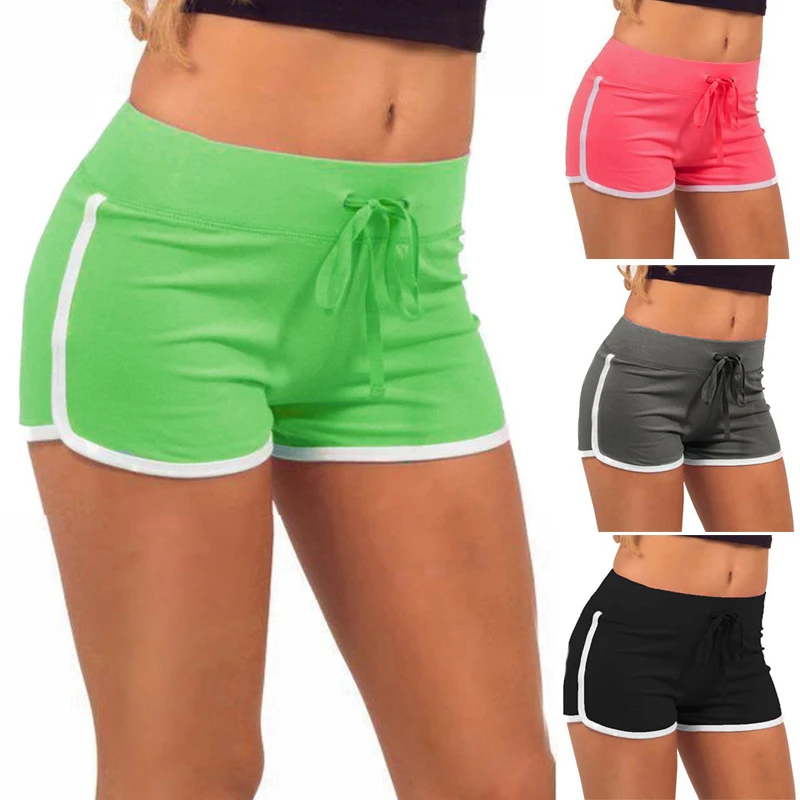 Women Cotton Shorts Yoga Short Pants Summer Fast Drying Sports Pants Contrast Binding Side Split Elastic Waist Casual Shorts