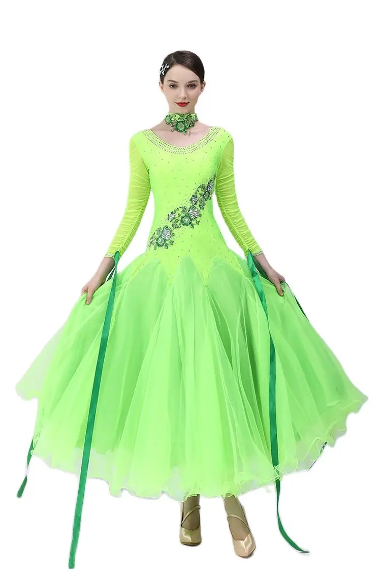 

Luxury Embellished Three-Tiered Skirt Prom Dress Women Ballroom Dance Competition Dress Festival Outfit Stage Costumes Dancewear