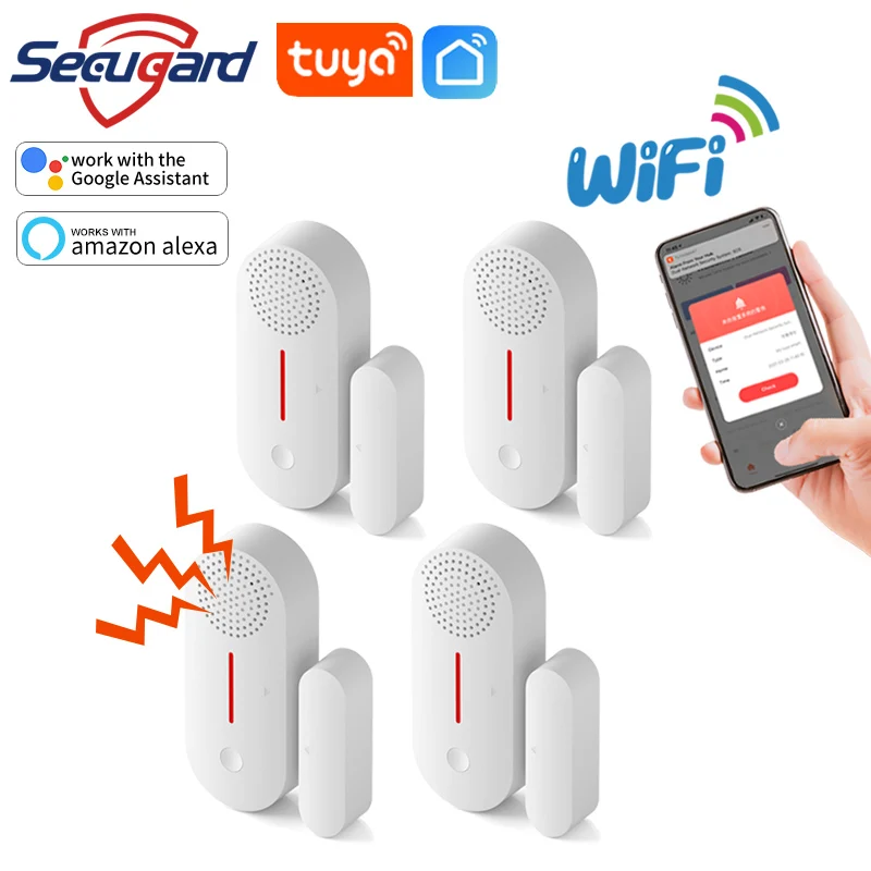 WiFi Door Sensor Tuya Smart Life APP Notification Door Window Open / Closed Detector Home Security Alarm Support Alexa Google