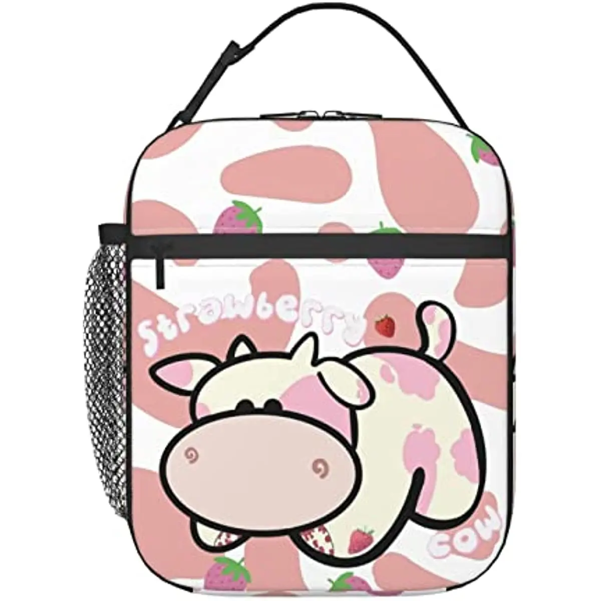 Strawberry Milk Cow Lunch Box Kids Boys Girls Insulated Lunch Bag for Women Men Thermal Lunch Bags Bento Box Adult Lunch Box