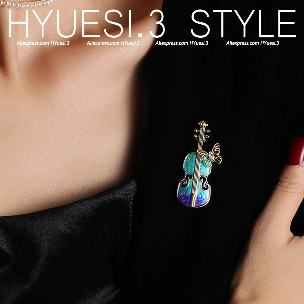 Vintage Butterfly Violin Shaped Brooch Musical Instrument Enamel Lapel Badge Pins Women Men Suit Scarf Hat Clothes Accessories - view 2