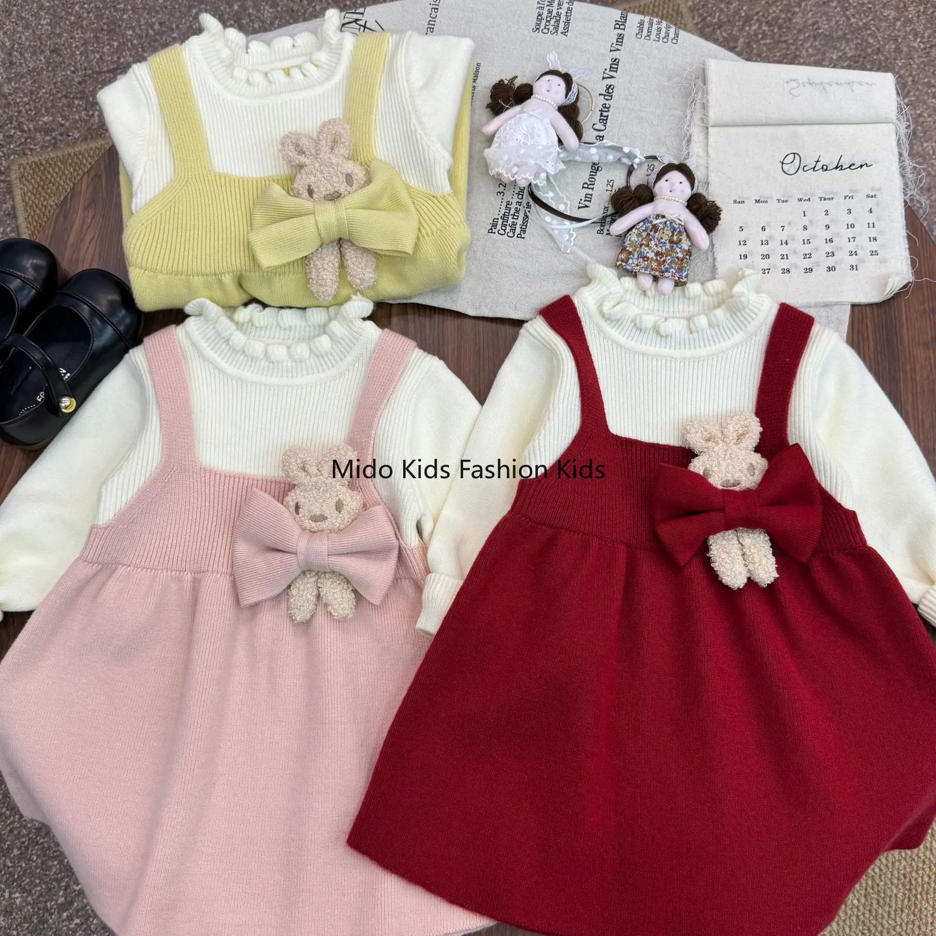Girls jumper dress 25 autumn and winter new cute bunny knitted dress sweet and charming little girl dresses 90-130cm