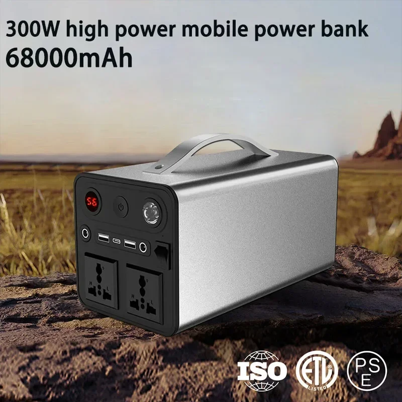 68000mAh 300W Power Supply Station Solar Generator Portable Spare Battery Powerbank LED Lighting For Outdoor Camping 110V 220V