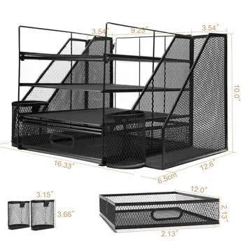 辦公桌收納整理盒及配件 大容量桌面四層文件收納盒,附抽屜和兩個筆筒,適用於學校和家庭 10 最佳銷售 小工具辦公室 - №3