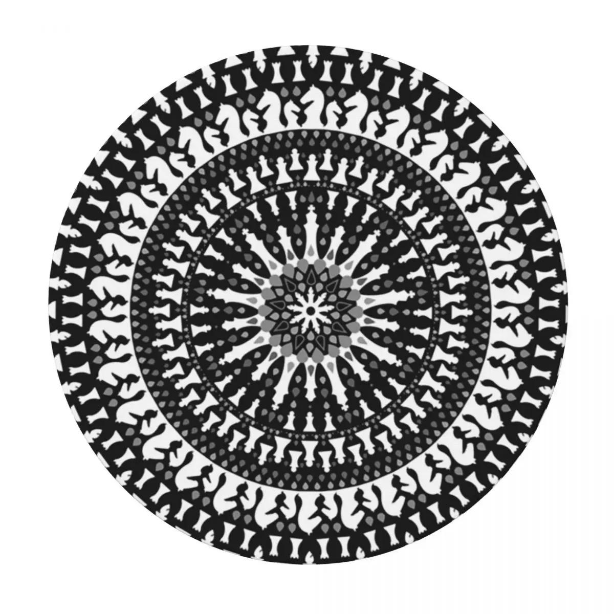 Chess Pieces Mandala Grayscale Chessboard Waterproof Round Tablecloth Oilproof Table Cloth for Kitchen Events Dining Table Cover