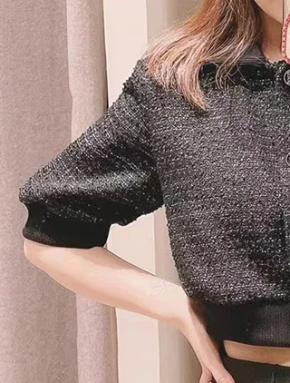 

2023 Office Ladies Two-Piece Set Blended Tweed Cropped Top or Slim Skirt