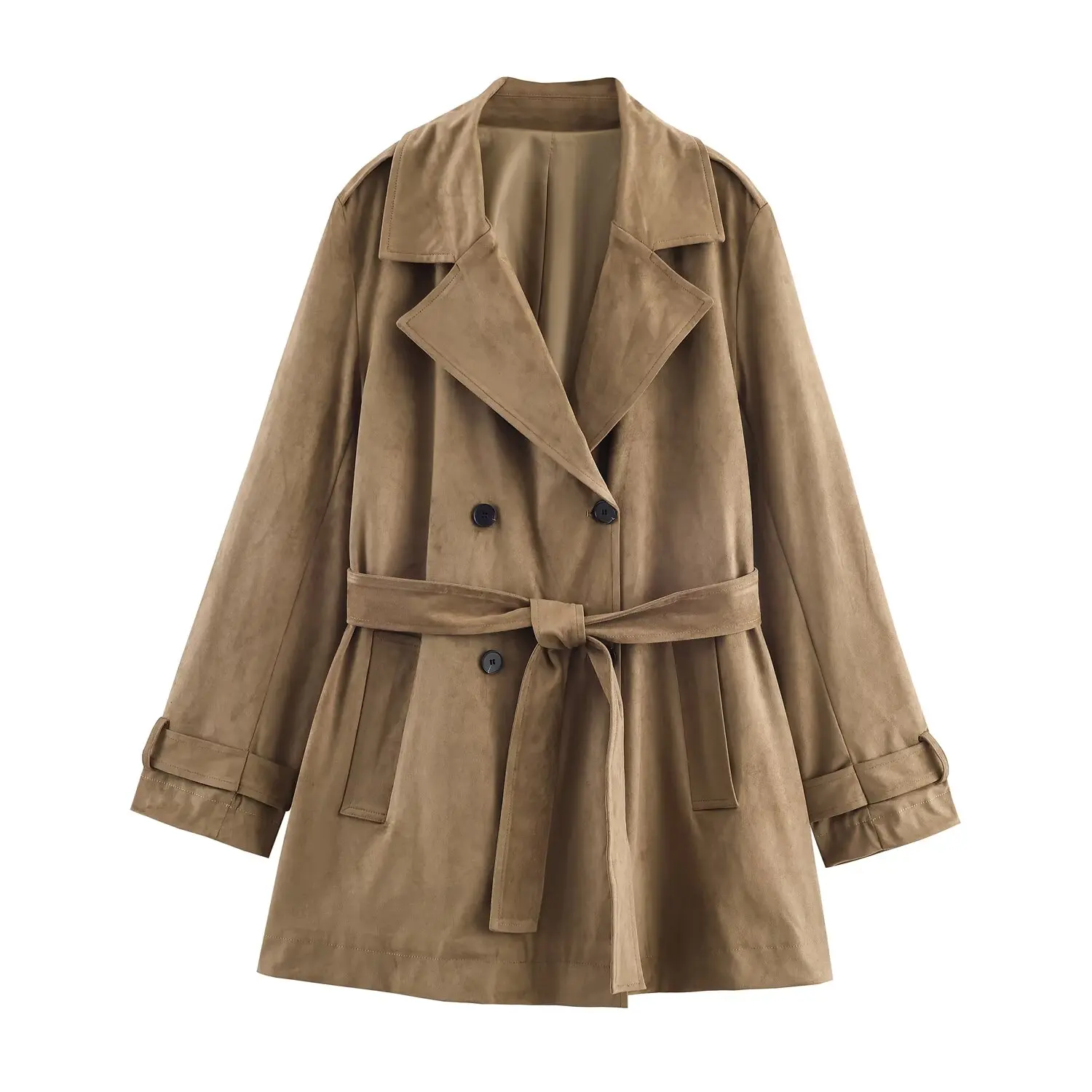 

2025 New Women's Clothing European and American Style Fashion Loose Lapel Long Sleeve Suede Textured Windbreaker