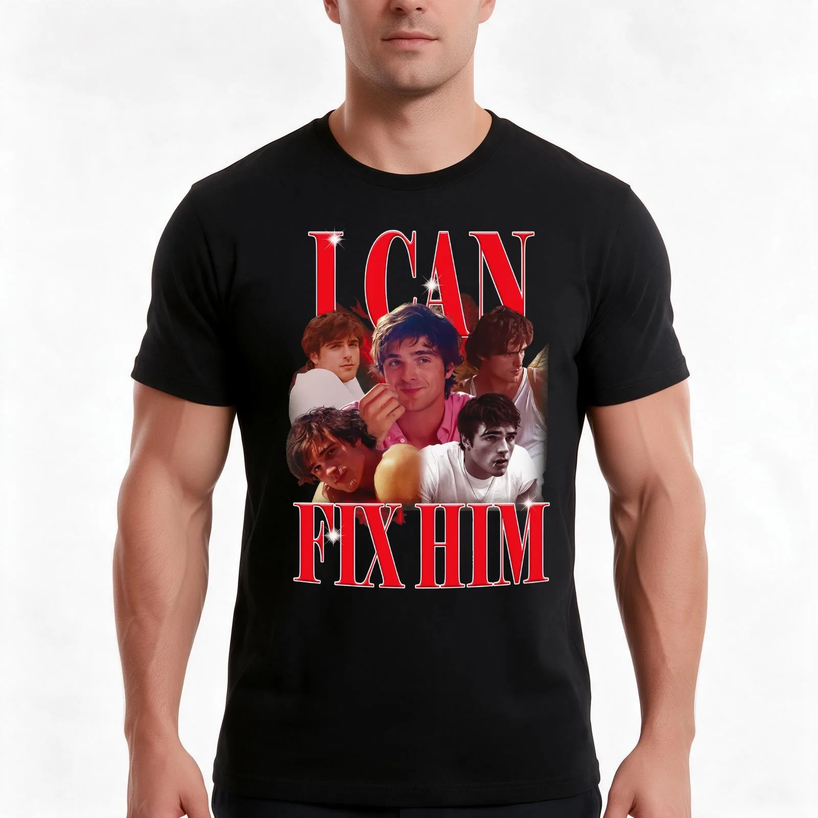 Jacob Elordi I Can Fix Him T-Shirt, Summer Casual Cotton Tee, Oversized Streetwear Tops, Vintage Graphic Print, Unisex Men Women