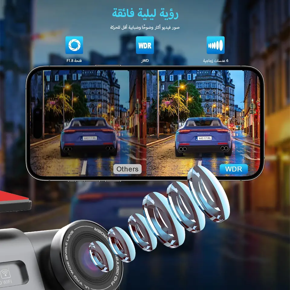 كاميرا سيارة 4K مدمجة واي فاي مسجل فيديو رقمي للسيارة رؤية ليلية مستشعر جاذبية يدعم نظام تحديد المواقع العالمي مراقبة وقوف السيارات 24 ساعة صندوق أسود للسيارة - 4