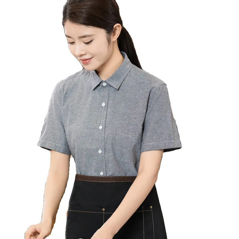 Restaurante ocidental cafeteria bife hambúrguer loja garçom uniforme de trabalho manga curta camisa verão padaria bolo loja workwear