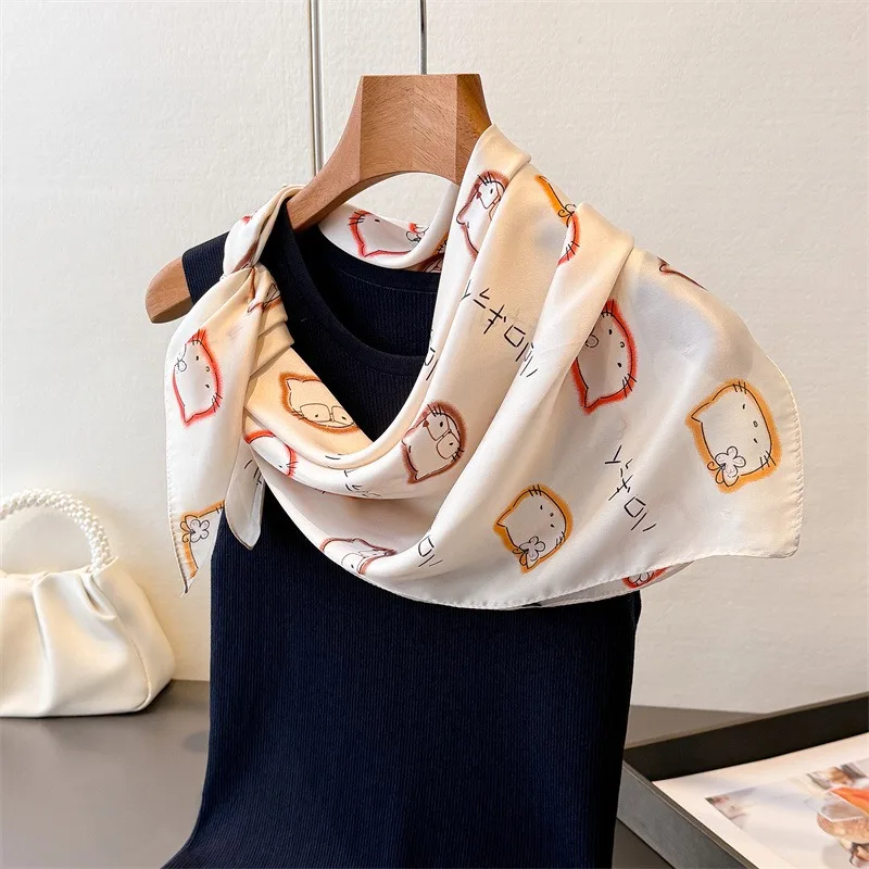 New 70x70cm Foulard Breathable Print Neckwear Ladies Summer Sun Protection Choice Quality Neckerchief Bandana Hair Wrap Headband