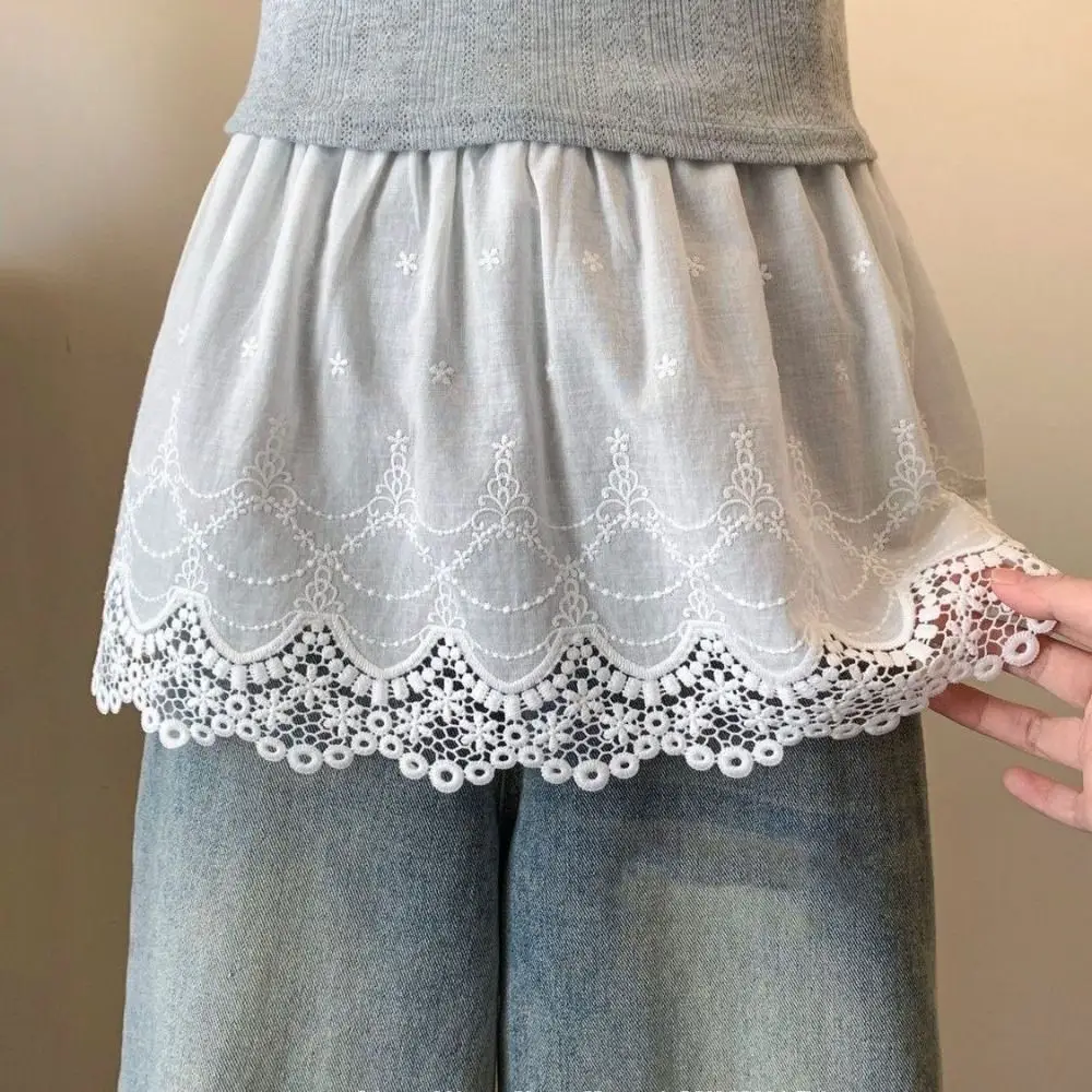 Кружевная нижняя юбка с цветочной вышивкой, антибликовая сетчатая защитная короткая юбка с высокой талией, нижняя юбка с кружевной подкладкой в корейском стиле
