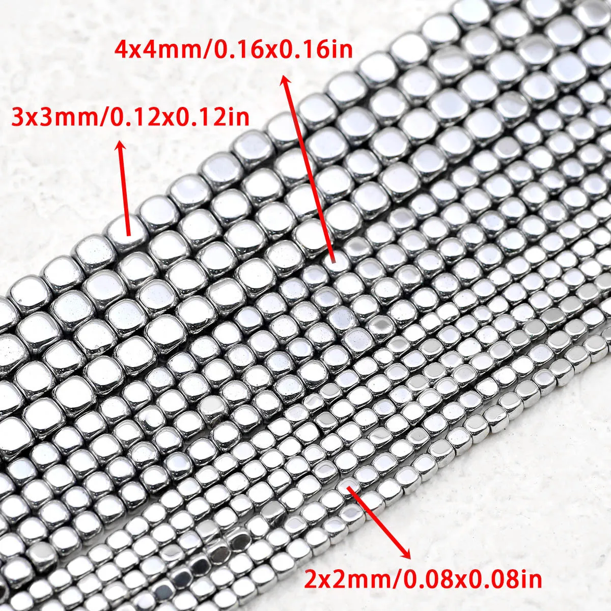 2–4mm Black Gallstone Cubes with White Gold Plating—Free Crystal Thread Included—Handmade DIY Jewelry Bracelet Accessories