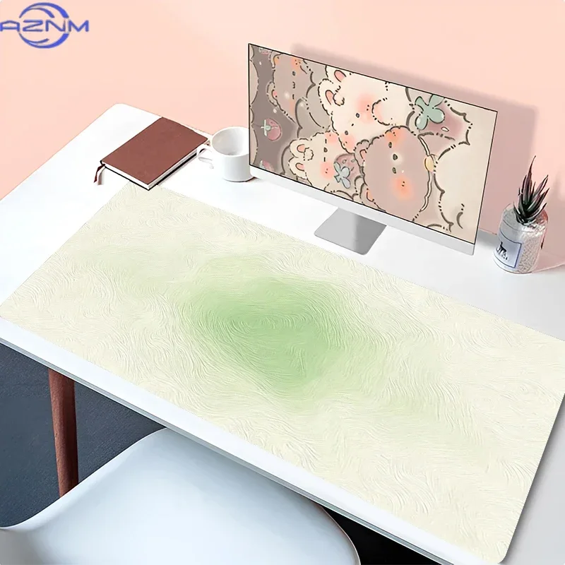 Light Green Gradient Wavy Texture Large Mousepad, Non-Slip Rubber Waterproof Extended Desk Mat, Soft Abstract Swirl Art Mouse Pa