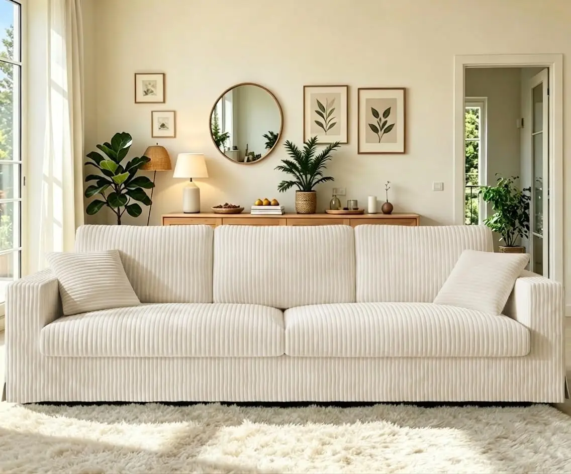 Comfy Corduroy Couch, Tool-Free Setup Sofa Couch, 6.3" Extra Wide Armrest, All-Wood Modern Couch For Bedroom, Customized