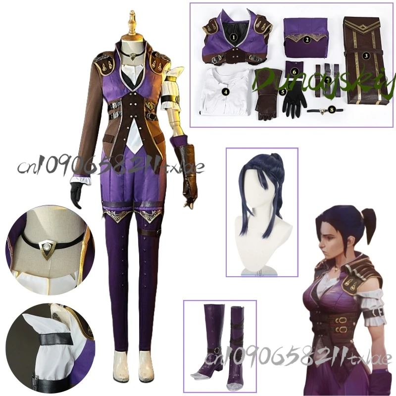 Juego LOL Caitlyn Kiramman Sheriff of Piltover disfraz de Cosplay pequeño pastel abrigo uniforme peluca mujer Sexy traje de Carnaval personalizado