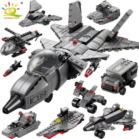 HUIQIBAO Militare 510PCS Attacco J-20 Combattente Building Blocks Esercito Città Arma Aereo Aereo Elicottero Mattoni Giocattoli Per Bambini