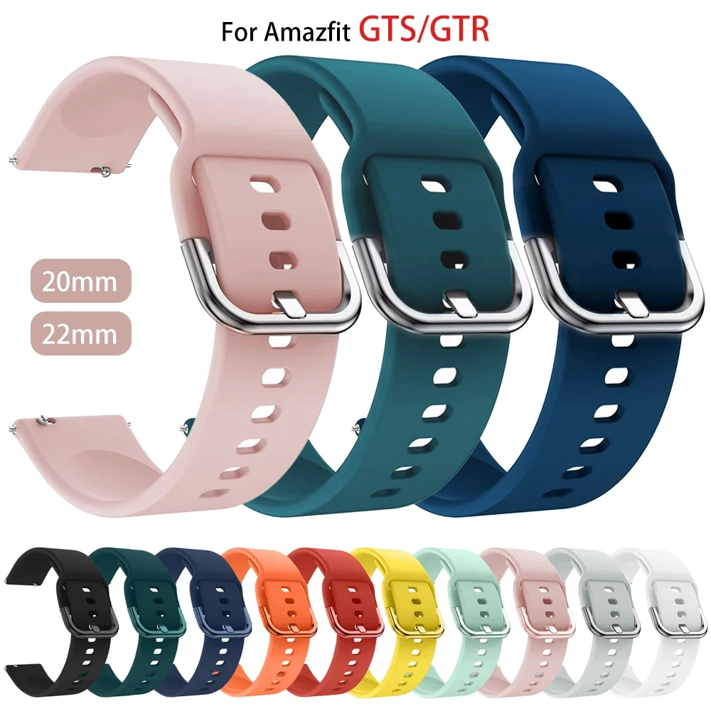 Bracelet de montre en silicone pour Amazfit Bip, bracelet 20mm, 22mm, GTS, 2, 2e, 3/4, GTS2 Mini, GTR 4, 3, Pro, 47mm, GTR2, 2e, Stratos 2/3