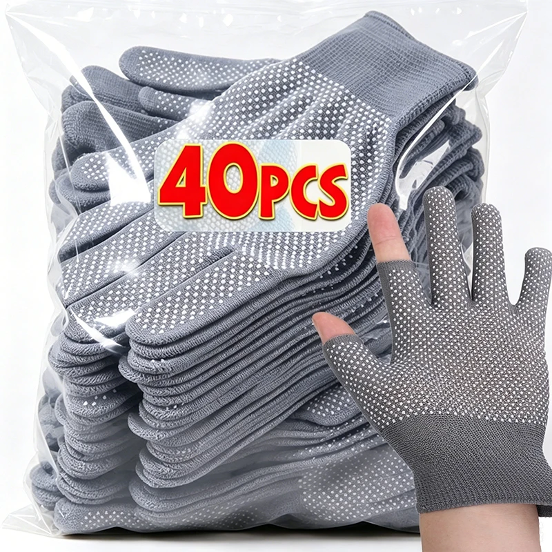 20pairs Two-Finger Exposed Dot-Textured Gloves Anti-Slip Touchscreen Mesh Dot Gloves Light Mittens Handwear for Outdoors Work