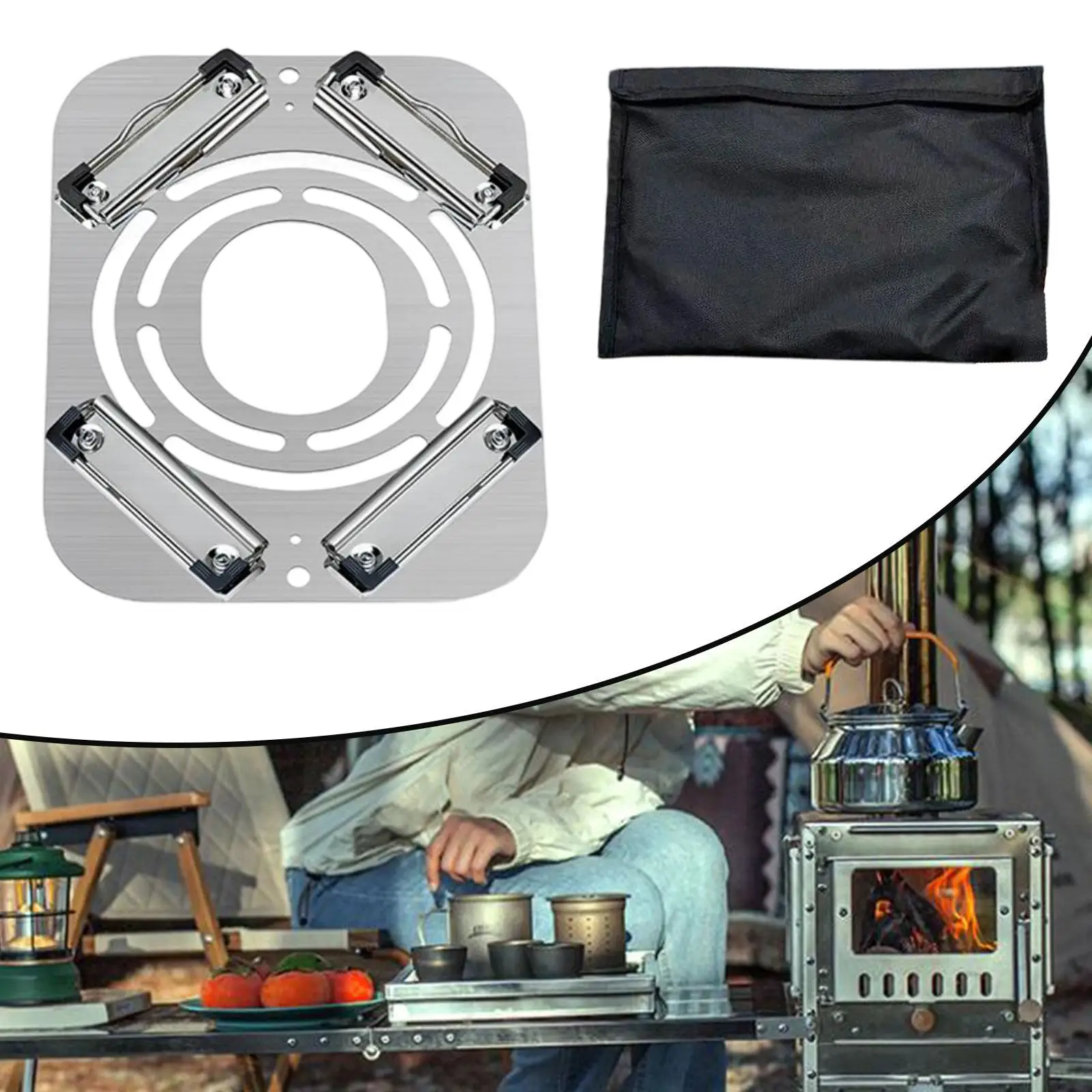 Tent Stove Jack, Stainless Steel No Punching Stoves Chimney Guard for Winter image 2