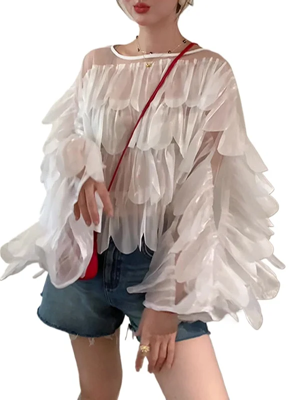 

Французский стиль 3D шифоновая рубашка с перьями женский летний свободный топ