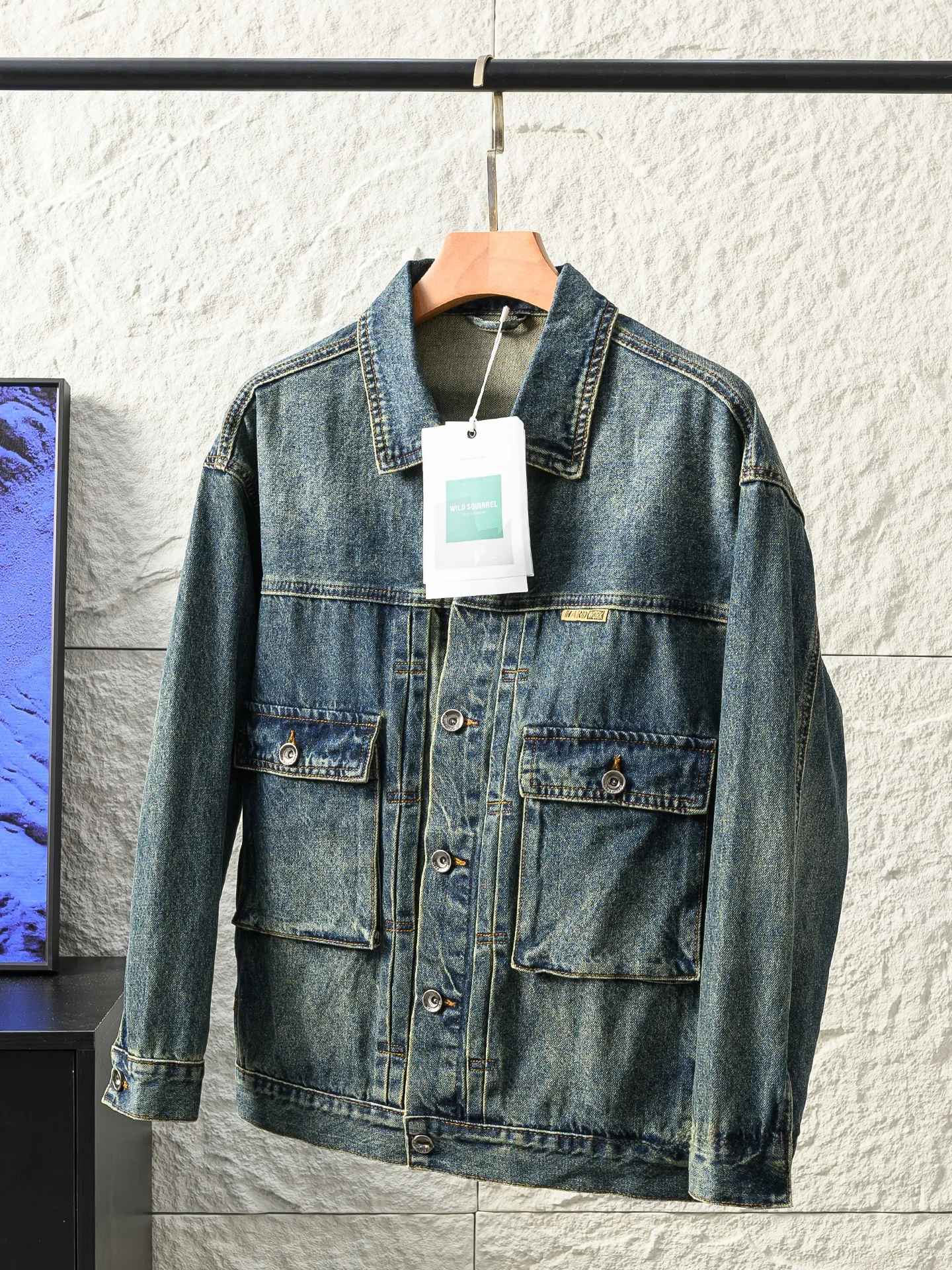 

High-End Heavy-Duty Washed Vintage Men's American Casual Loose Workwear Large Pocket Denim Jacket Outerwear for Autumn
