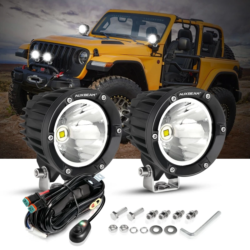 4 Inch Round Driving Lights 100W Work Spot Lamp with Wiring Harness Fog Lights For Jeep Vehicle Truck SVU Motorcycle UTV