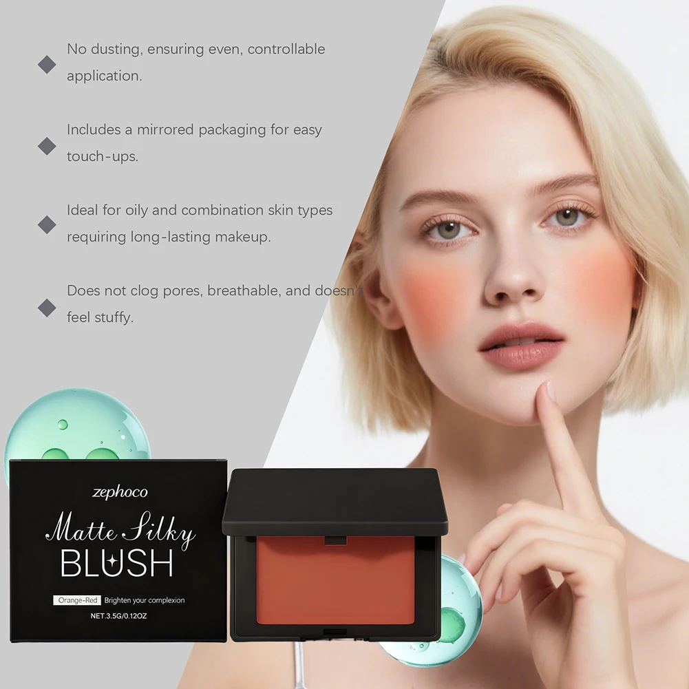 أحمر خدود فتاة للخدود برتقالي-أحمر غير لامع، أحمر خدود بودرة وجه ناعمة عالية الصباغ، أحمر خدود غير لامع قابل للمزج، أدوات مكياج الوجه #4