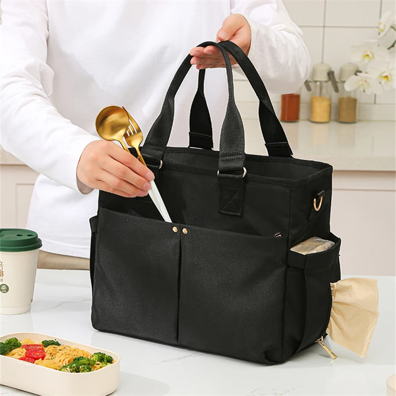 Large Capacity Thicken Lunch Bag Heat Preservation Shoulder Bento Mommy Bags Warm Cold Portable Picnic Cooler Bag Food Container