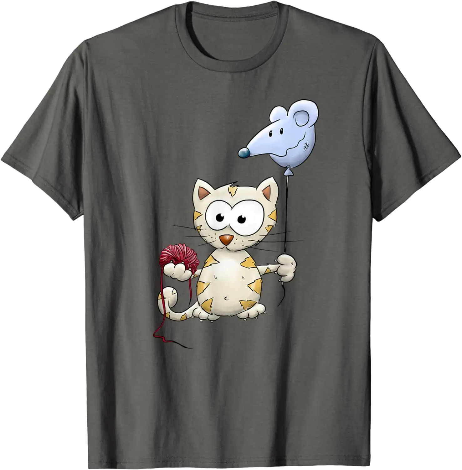 2024 Summer Cute Kitten with Mouse Balloon and Wool Ball Art Animal T-shirt