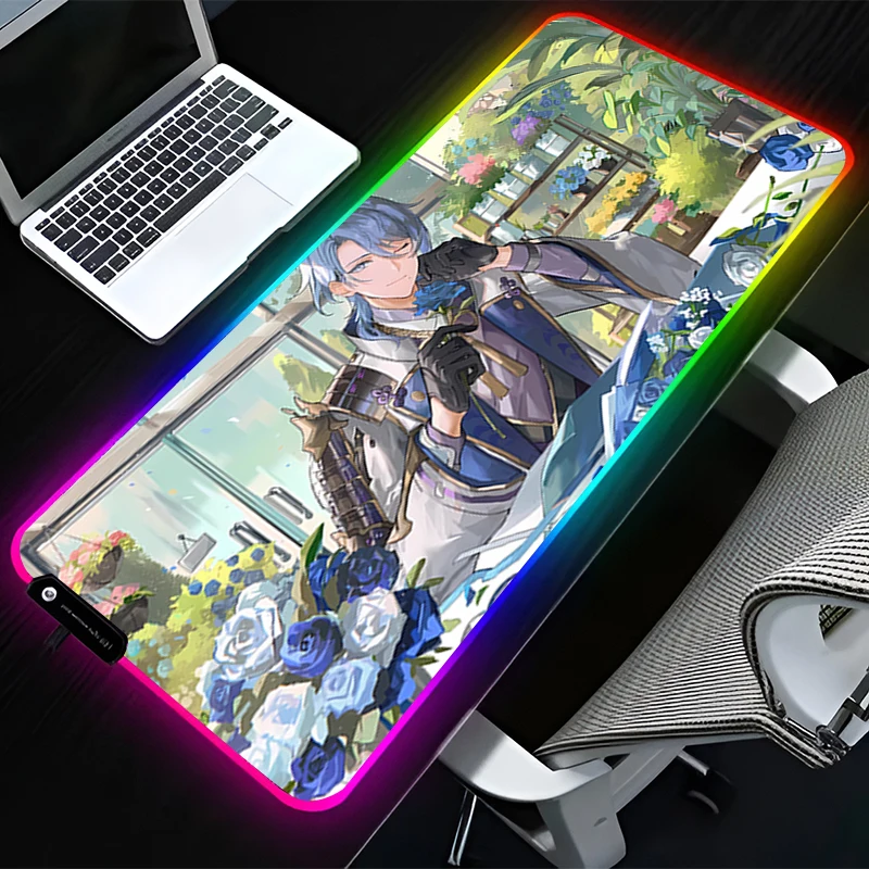 RGB LEDマウスパッド PCアクセサリー マウスパッド HD拡張パッド ゴム製キーボードパッド 滑り止め G-原神 カミサトアヤト デスクマット