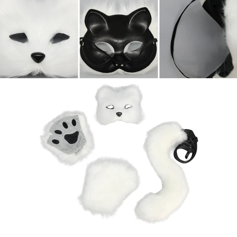 

Halloween Foxes Cosplay Costume Including Foxes Mask, Tail, Cats Dress up Costume for Adult Cosplay Halloween Dress up