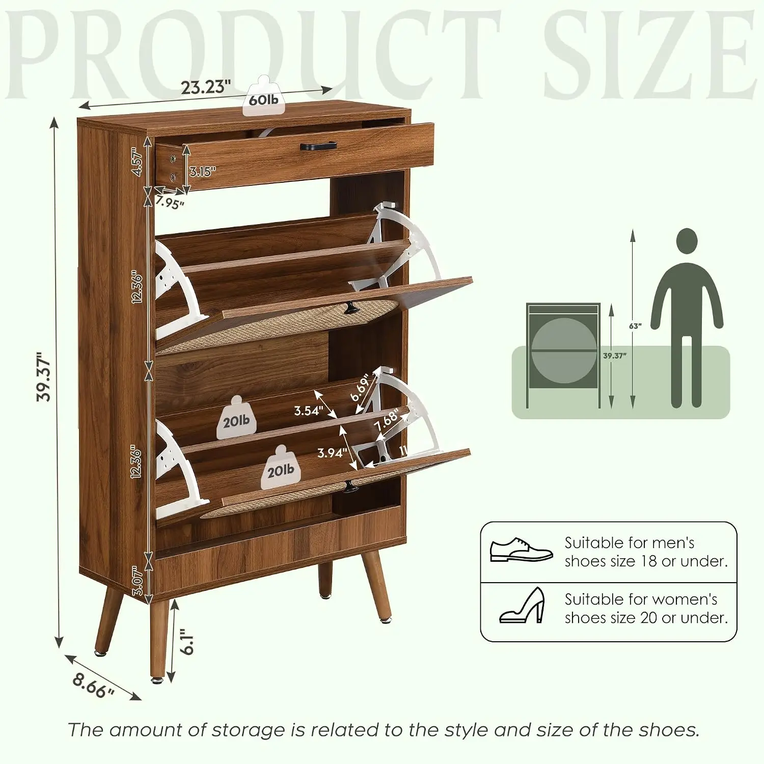 Shoe Rack Cabinet 2 Rattan Doors Wooden Storage Organizer Entryway Sneakers High Heels Slippers Walnut, Customized