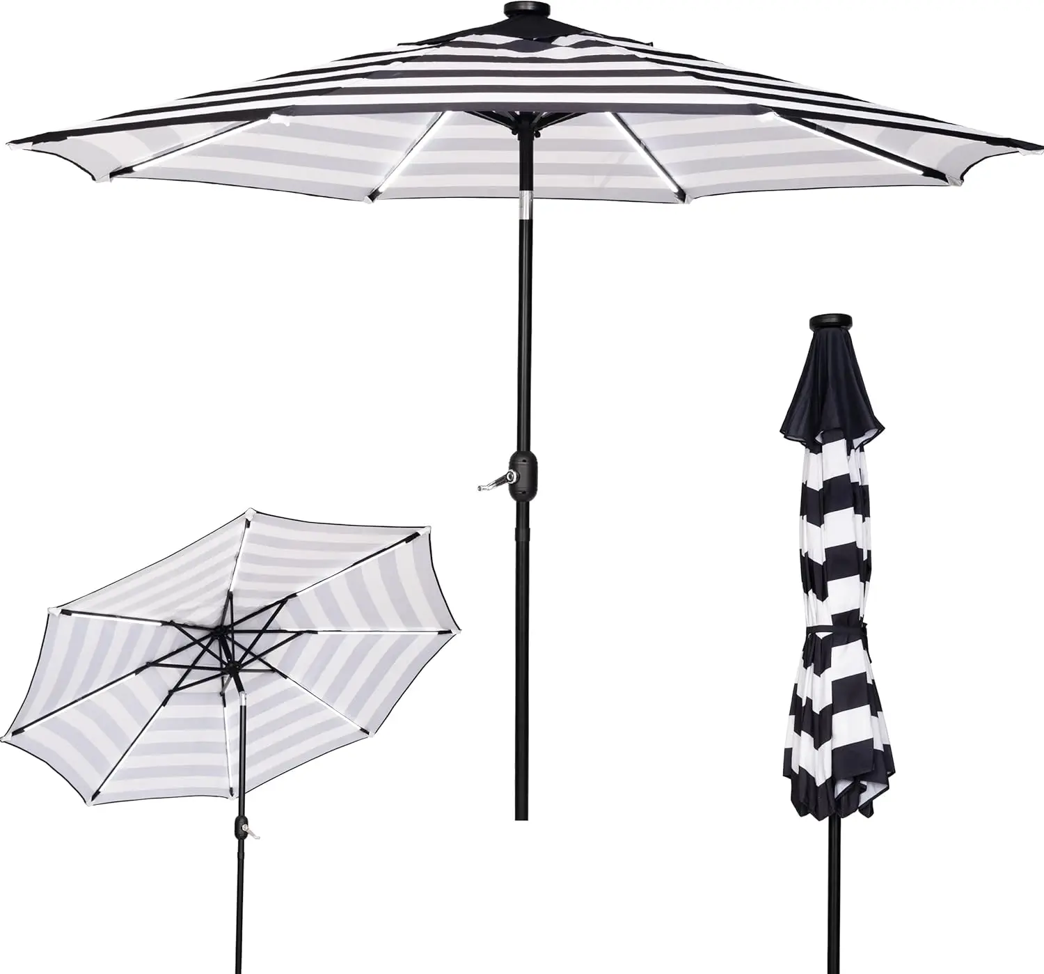 

9FT Outdoor Solar LED Patio Umbrella with 8 Lights & Crank Lift, Energy-Saving